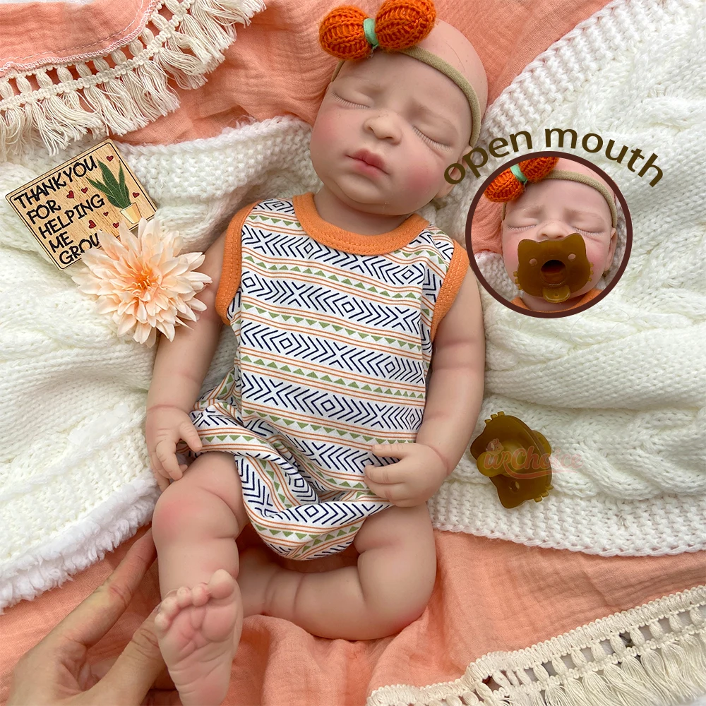 

Realistic 17Inch Asleep Reborn Girl Doll Full Body Soft Silicone Multiple Layers Painting Lifelike Newborn Art Collection Gift