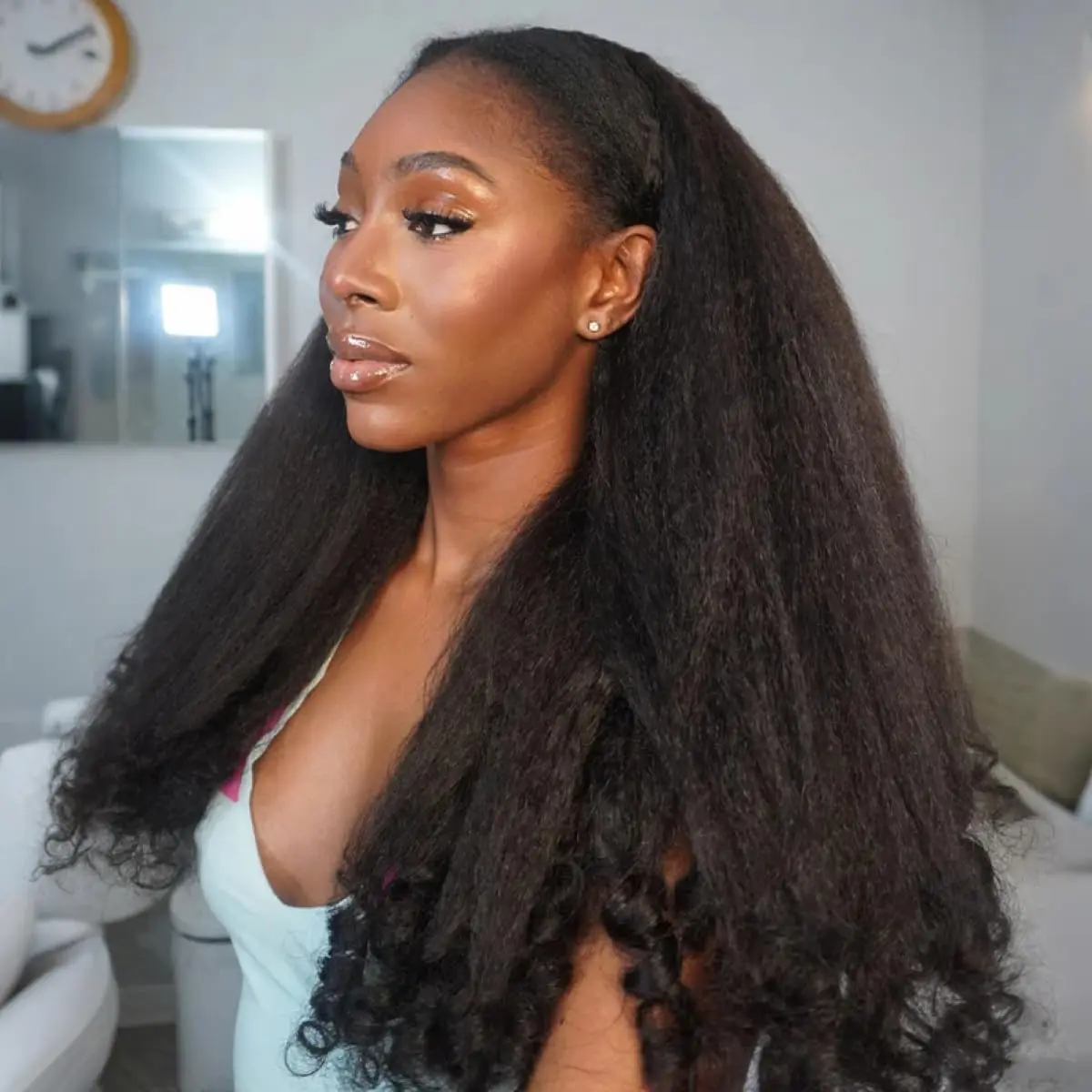 PerisModa 18A Kinky Straight 13x4 HD Lace Front Wig With Spril End Burmese Curly Human Hair Lace Wigs 100% Human Hair 250 Density Yaki Spiral Curls Human Hair Wigs For Woman