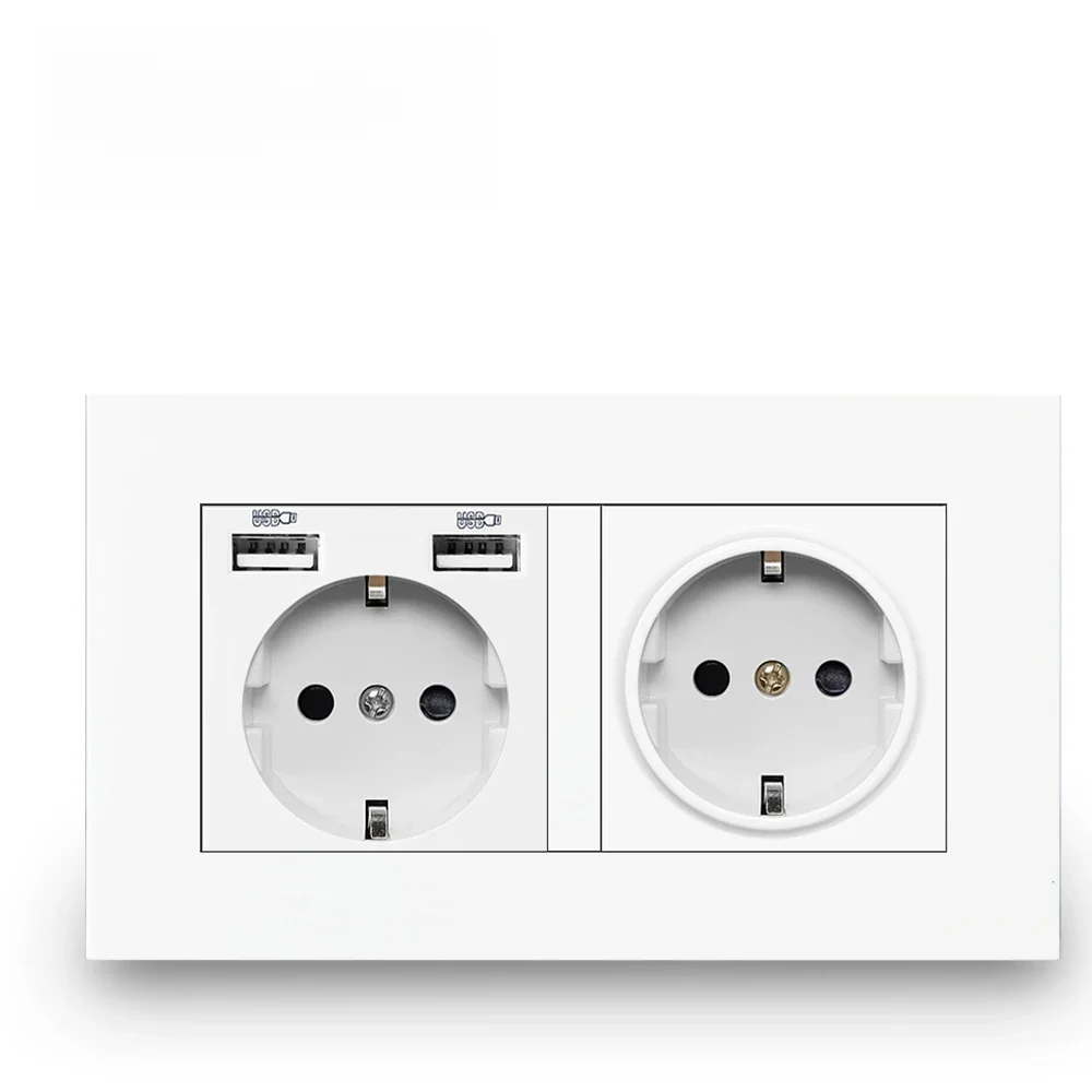 Delviz EU Standardowe gniazdo USB, podwójne gniazdko, 16A Wysokiej jakości panel zasilania AC 110 ~ 250 V 146 mm * 86 mm, podwójna rama ścienna gniazdo zasilania USB — zdjęcie 2