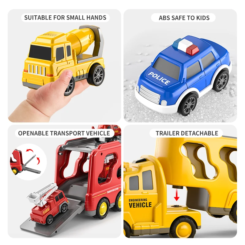 TEMI Diecast Carrier Truck Toys Cars Engineering  Vehicles  Excavator Bulldozer Truck Model Sets Kids Educational Boys For Toys