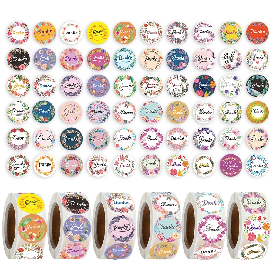 3000 Pcs Floral Danke Stickers, German Thank You Labels for Packaging, Gifts, Envelopes & DIY Decoration