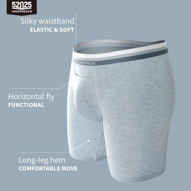 Cueca Boxer Respirável e Confortável Masculina, Roupa Interior Longa, Modal Premium, Macia, Modal, Sexy, Voo Aberto, 52025