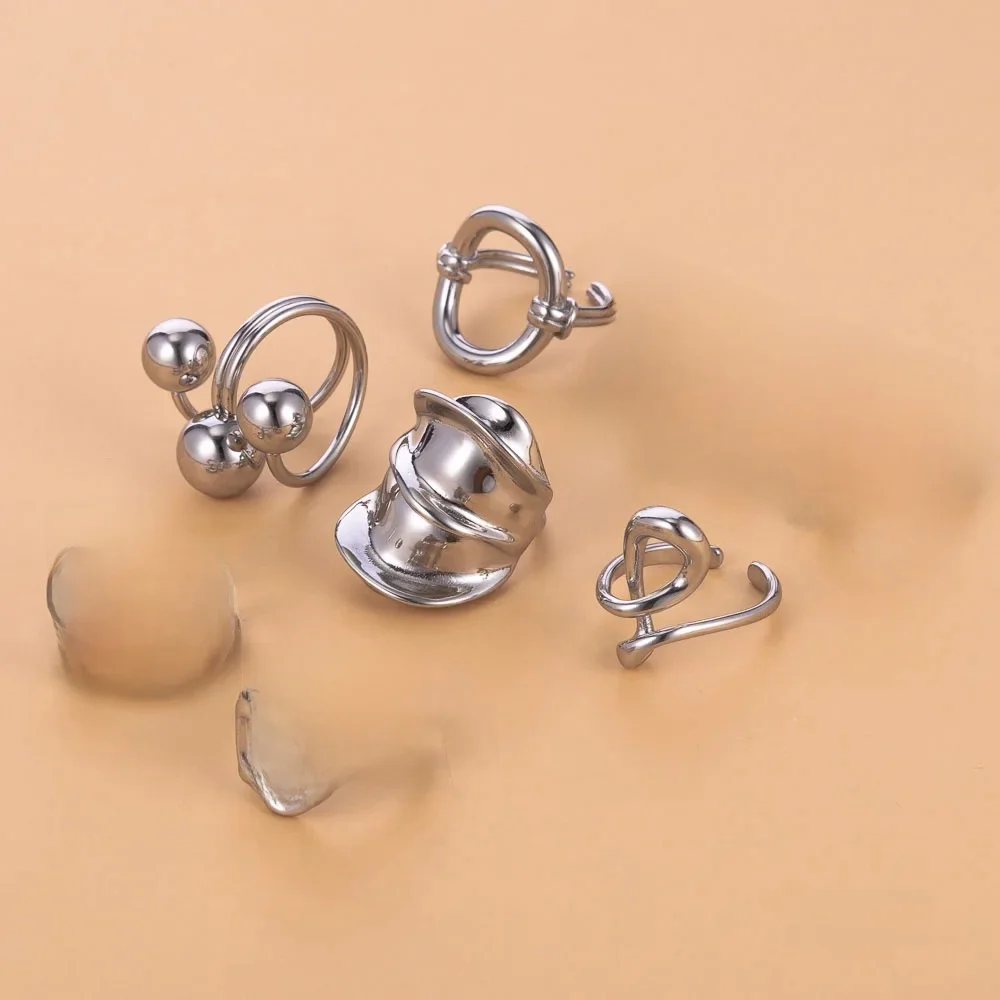 CARLIDANA acier inoxydable couleur argent ouvert cercle irrégulier bagues titane acier personnalisé géométrique anneau ouvert femmes