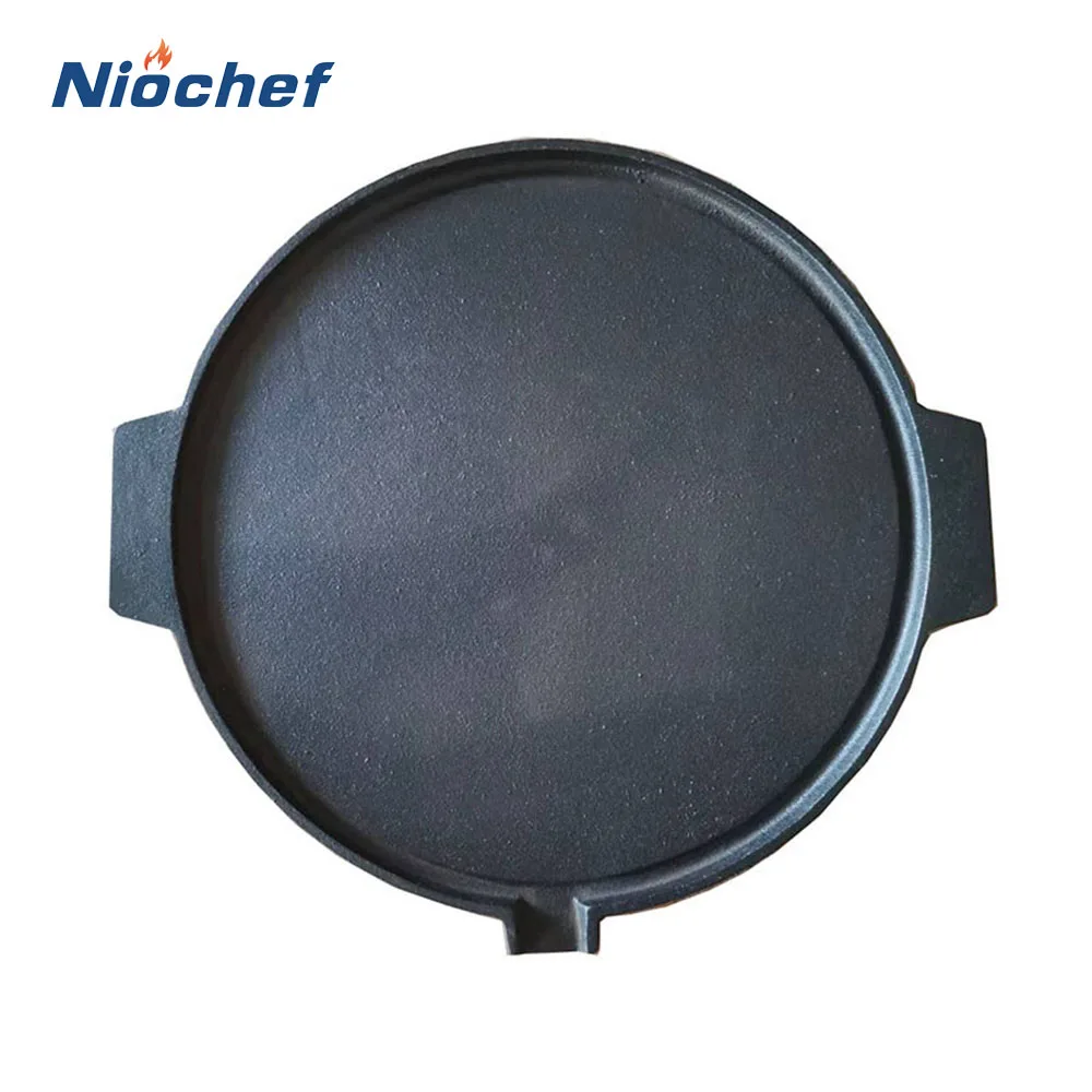 

32CM Cast Iron Old Beiping Double-eared Flat-bottomed Baking Pan With Oil Mouth Round Home Non-stick Kitchen Thickened BBQ Tools