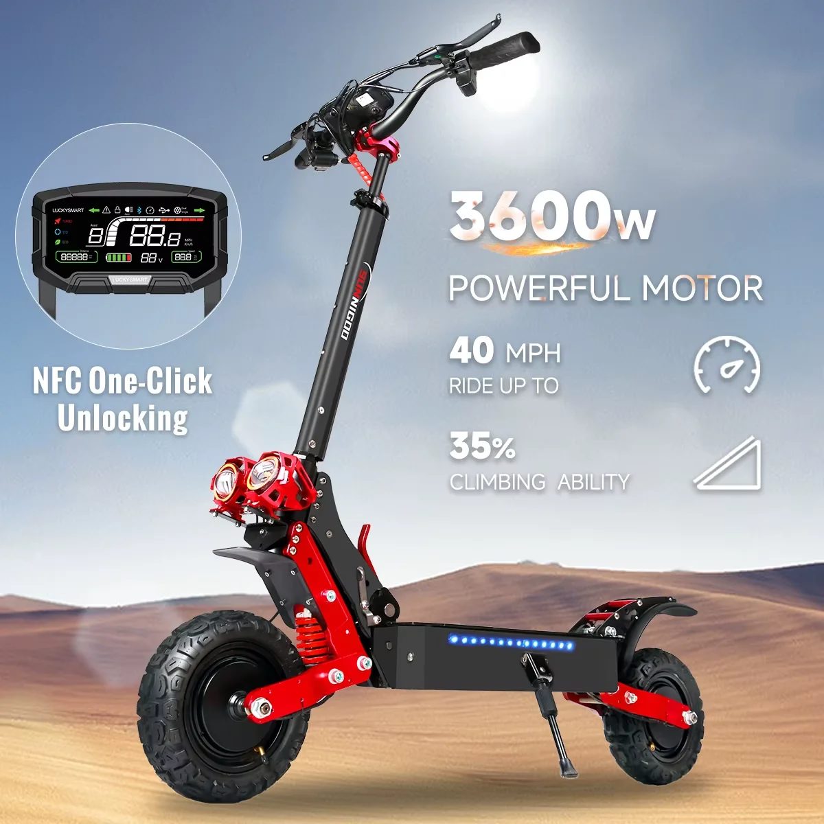 SUNNIGOO X7/X7PRO Elektrische Scooter 3600W Dubbele Motor Sterk Krachtig Max. Snelheid 60-65km/u 11 Inch Off-Road Banden Opvouwbaar Krachtige E-Scooter 60KM Lange Actieradius Waterdicht IP54 NFC Slot