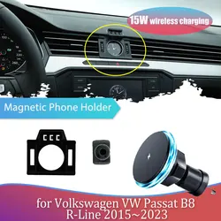 15W Car Phone Holder for Volkswagen VW Passat B8 R-Line 2015~2023 GPS Magnetic Support Wireless Charging Base Accessories iPhone