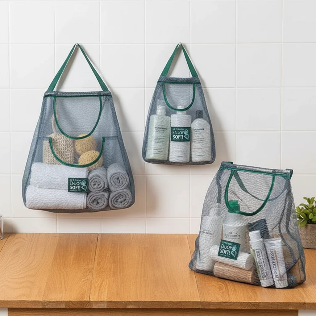 

Многофункциональная подвесная сумка для хранения для кухни и ванной комнаты, настенная подвесная сумка из дышащей сетки, сумка для покупок