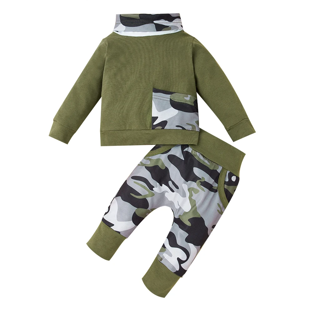 

2022New Baby Boy Clothes Set Camouflage Long Sleeves Turtleneck Top Clothing Infant Boy Sports Cuff Pants Newborn Outfits Suit