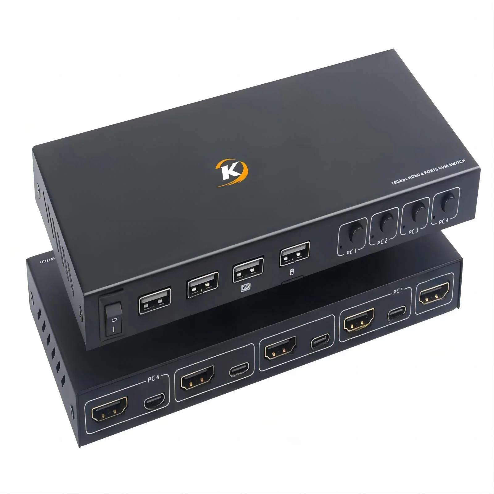KCEVE 4-portowy przełącznik HDMI KVM, 4 wejścia 1 wyjście HDMI USB do współdzielenia monitora, klawiatury, myszy, adaptacyjnego przełączania klawiszy EDID — zdjęcie produktu 7