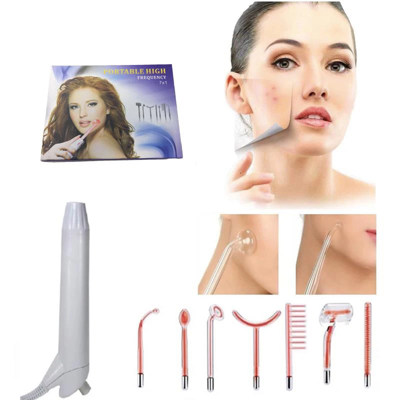 Masajeador Facial profesional 7 en 1, tubo de vidrio de electrodo, para el acné varita, cuidado de la piel, eliminador de manchas y acné
