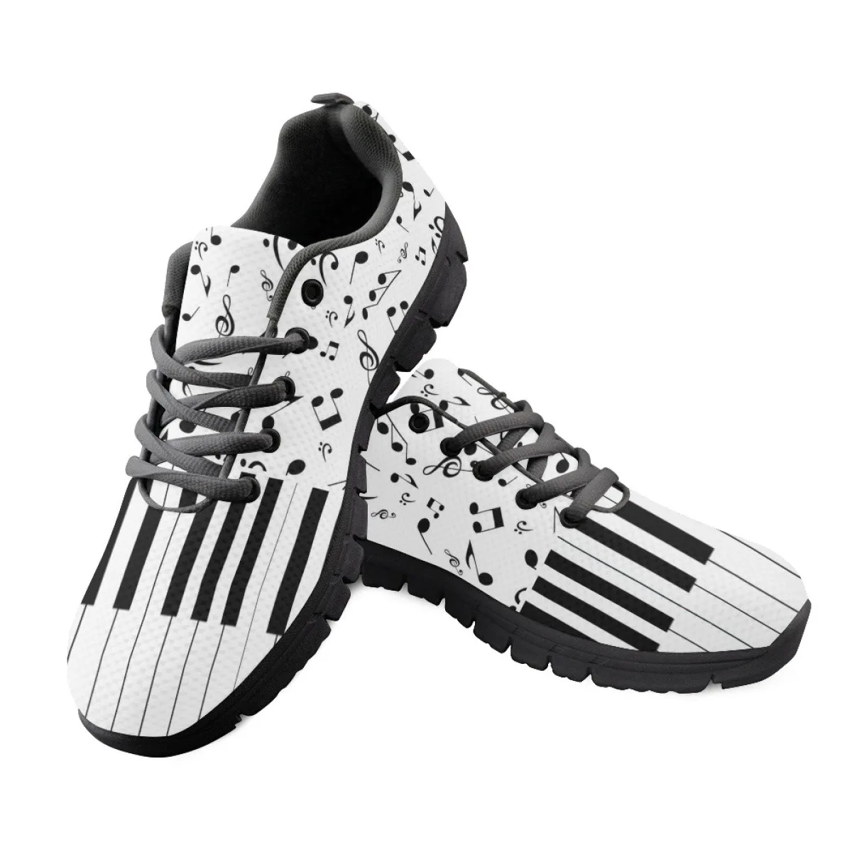 INSTANTARTS Fashion Round Toe Vulcanize Shoes Piano Musical Note Print Non-Slip Sneakers for Women Breathable Flat Shoes Zapatos