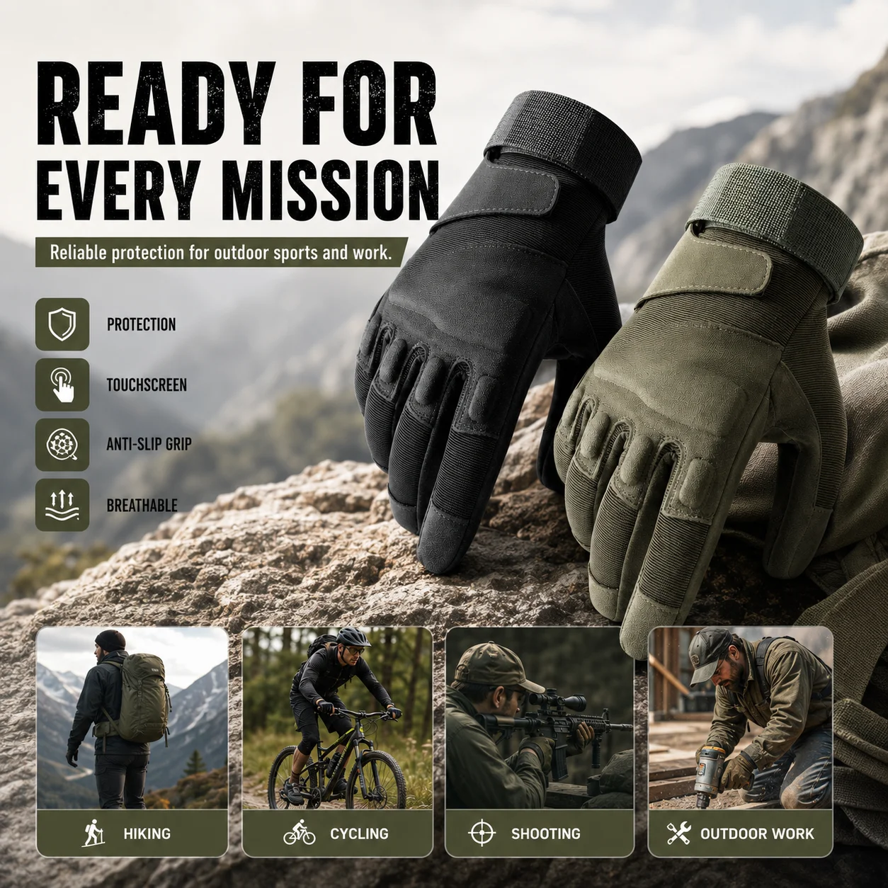 Tactical Gloves Touchscreen Anti-Slip Breathable Military Outdoor Work Motorcycle Hiking Riding Full Finger Protective Gloves
