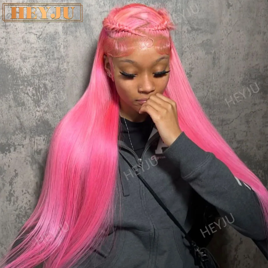 Colored Pink 13x6 Hd Straight Lace Front Wig Human Hair 30 Inch Pink Lace Front Wig Human Hair For Black Women Pre Plucked