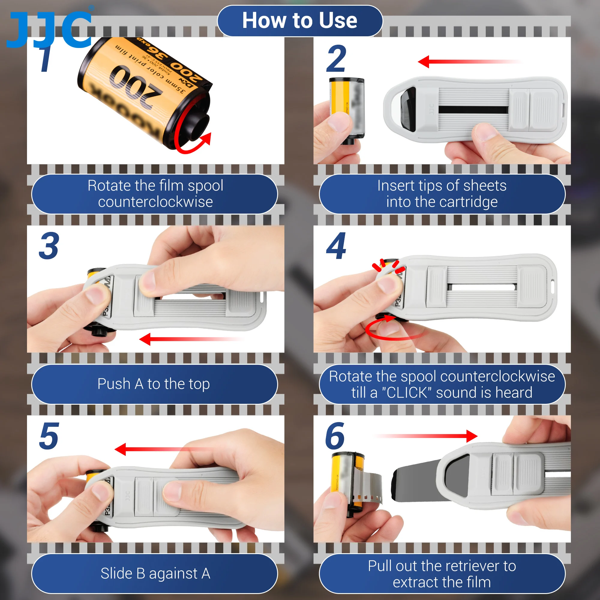 JJC Upgraded 135 Roll Film Extractor Three-sheet Design 35mm Film Picker Film Leader Retriever Roll Film Tool Without Darkroom