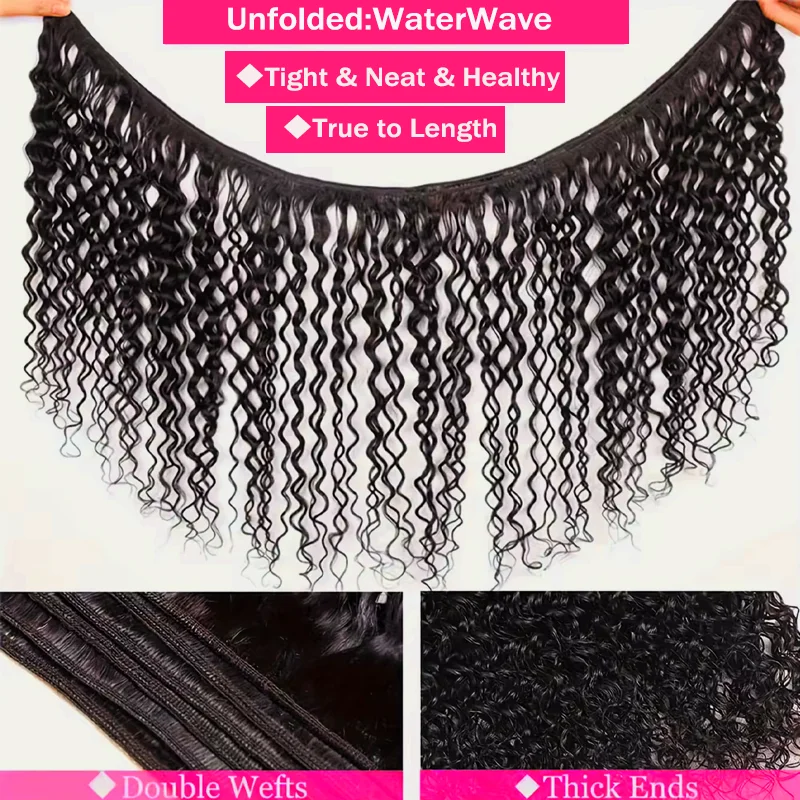 Bundles de cheveux humains Deep Wave, 100% cheveux humains non transformés, support et faisceaux ondulés, tissage bouclé profond, extensions de cheveux humains