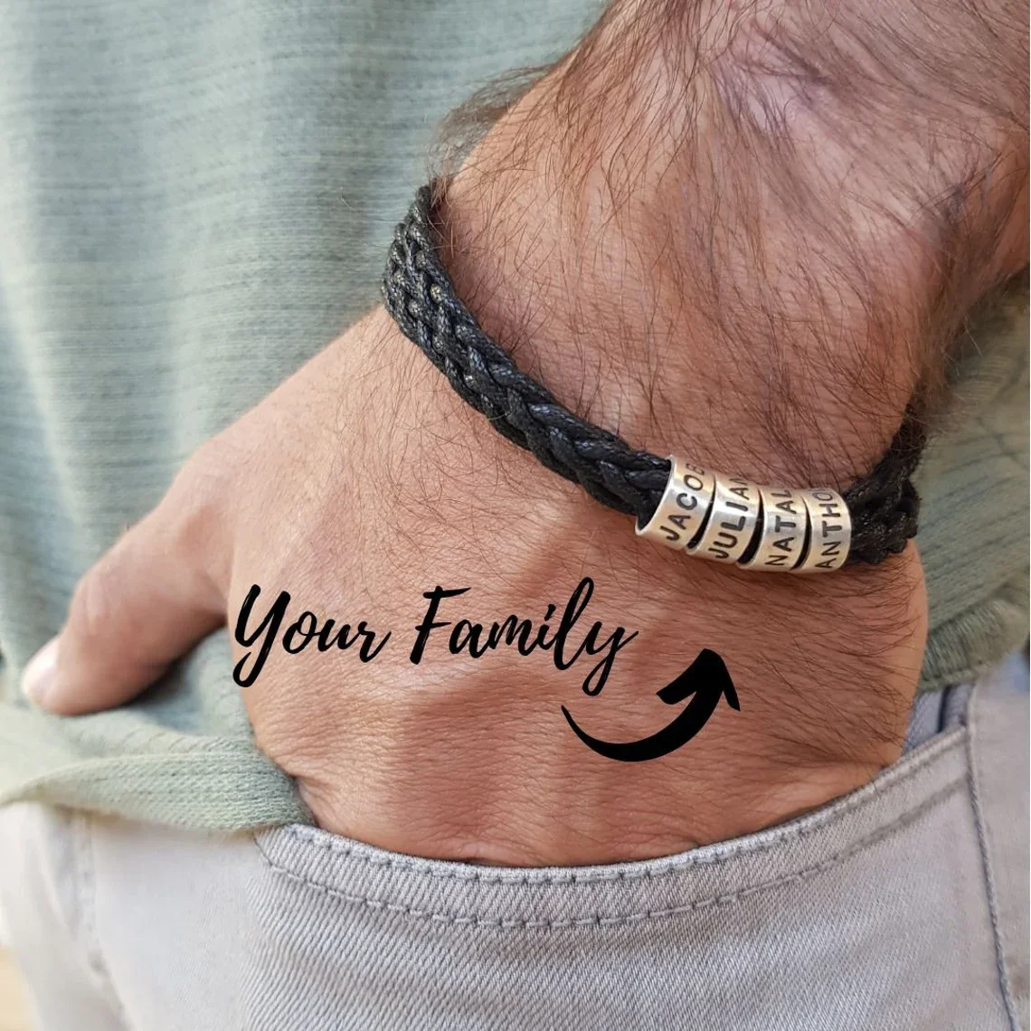 

Custom Men's Name Bracelet Personalized For Men Layered Leather With Beads Charm Bracelets Gift For Father's Day Boy Friend