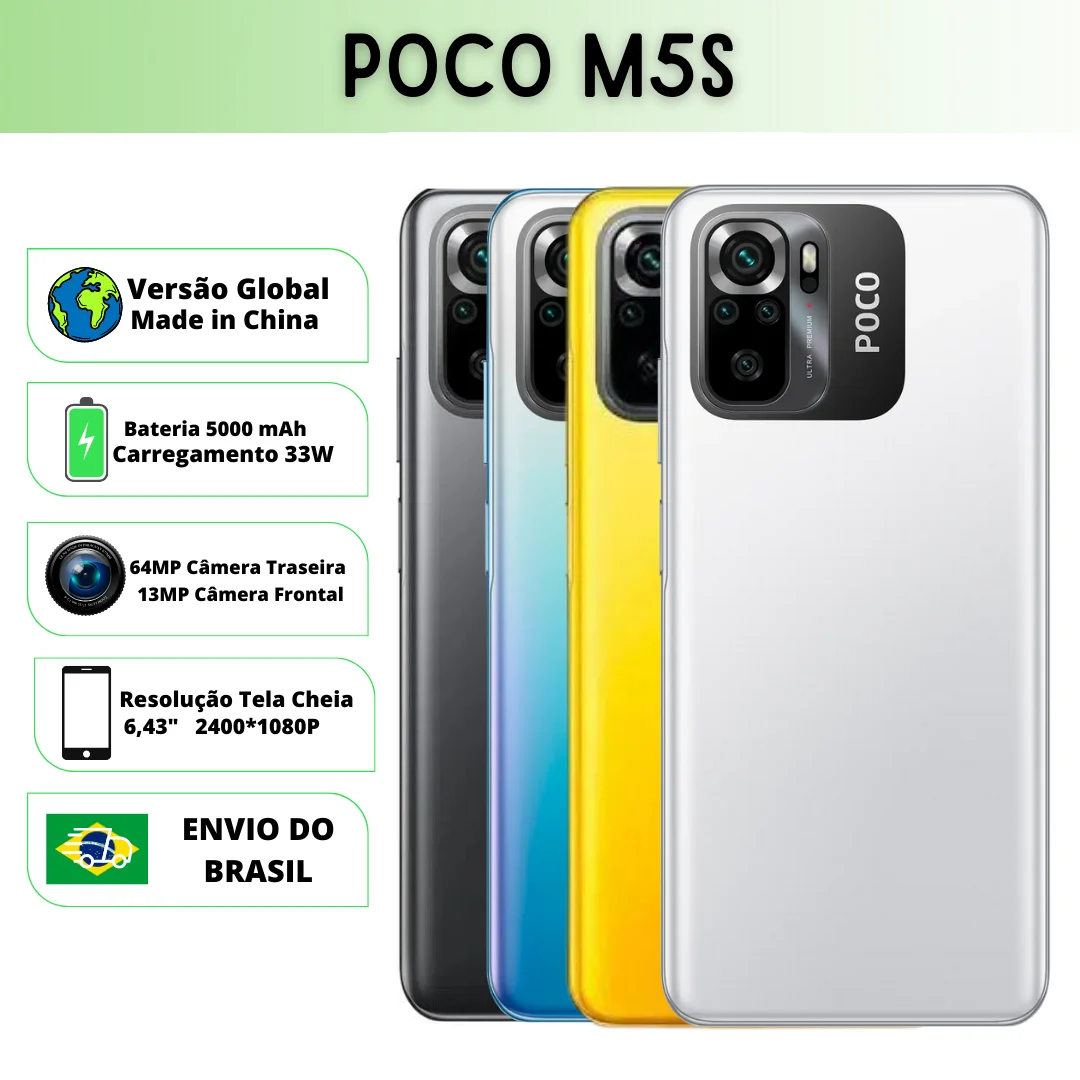 Xiaomi Poco M5S 128GB ROM / 6GB RAM Versão Global | Smartphone 4G , ROM Global , Câmera 64MP , Carregador 33W