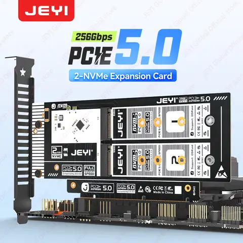 JEYI Support RAID PCIe 5.0 to Dual M.2 NVMe Adapter  (256Gbps) -Card Supports X8/X16 Slot for 2280/2260/2242/2230 SSDs