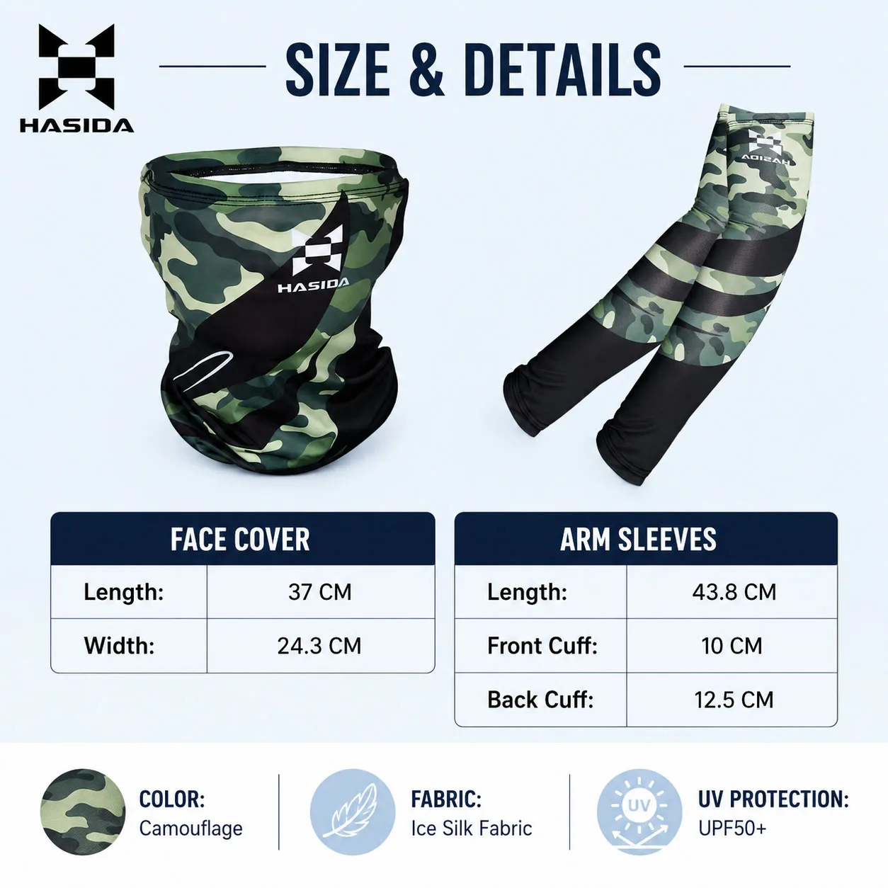 HASIDA 1PC Camouflage Color Breathable Light&Comfortable Cool Feeling Sunscreen Summer Fishing Face Towel&ICE SLEEVE view 6