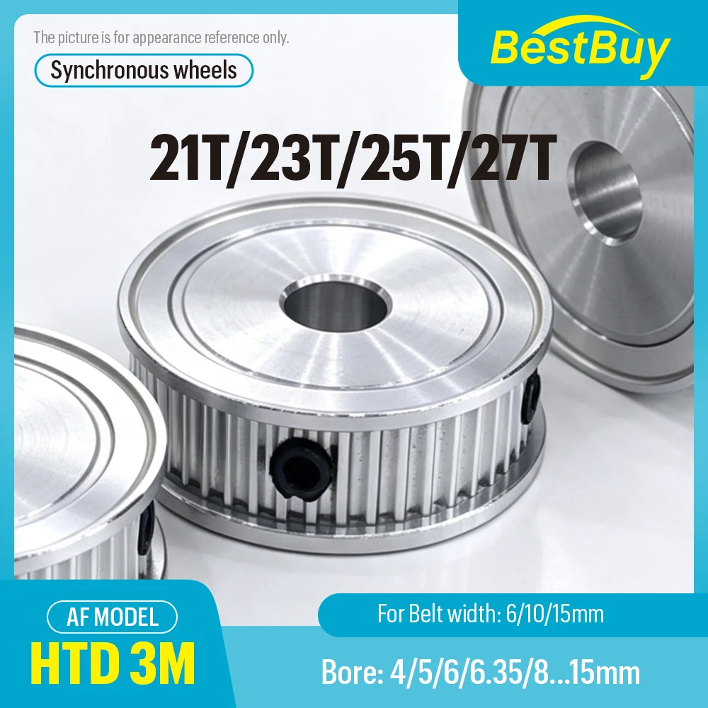 HTD 3M Timing Pulley 21T 23T 25T 27T Bore 4‑15mm For 6/10/15mm Synchronous Belt  For CNC 3D Printer Accessories