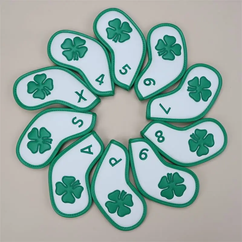 10pcs/set Golf Club Iron Cover Golf Iron Head Covers Golf Club PU Iron Lucky Clover Wedges Covers