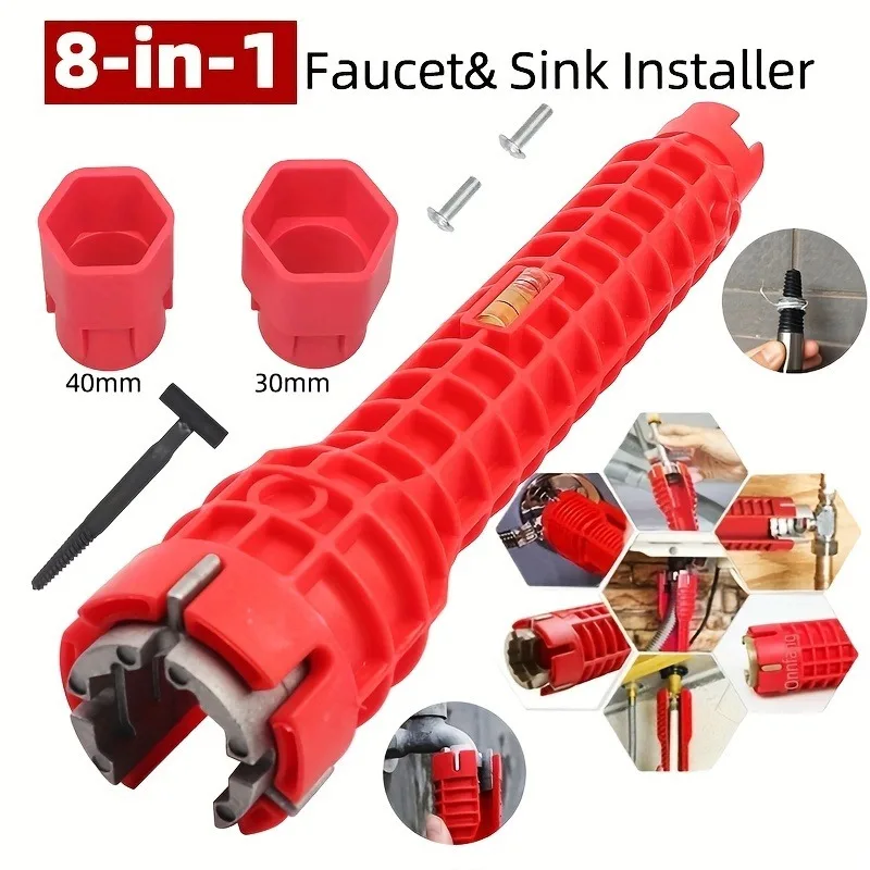8-in-1 Multi-Functional Sink Wrench, Durable PP Material, Waterproof Handle, Universal Tool for Faucet & Valve Maintenance