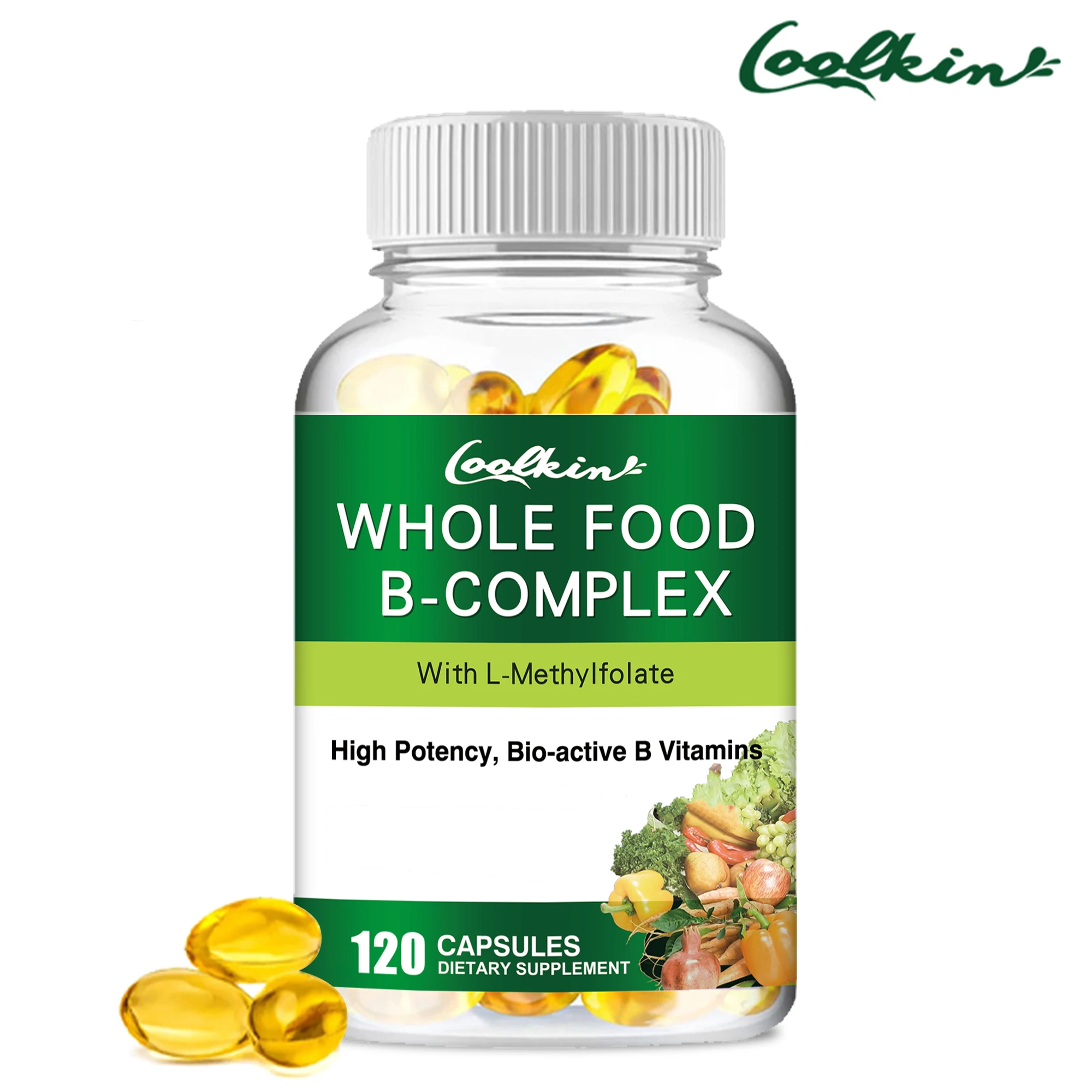 Whole Food B-Complex - Help Improve Digestion, Reduce Stress, Better Mood Support, Enhance Immunity - 120 Capsules