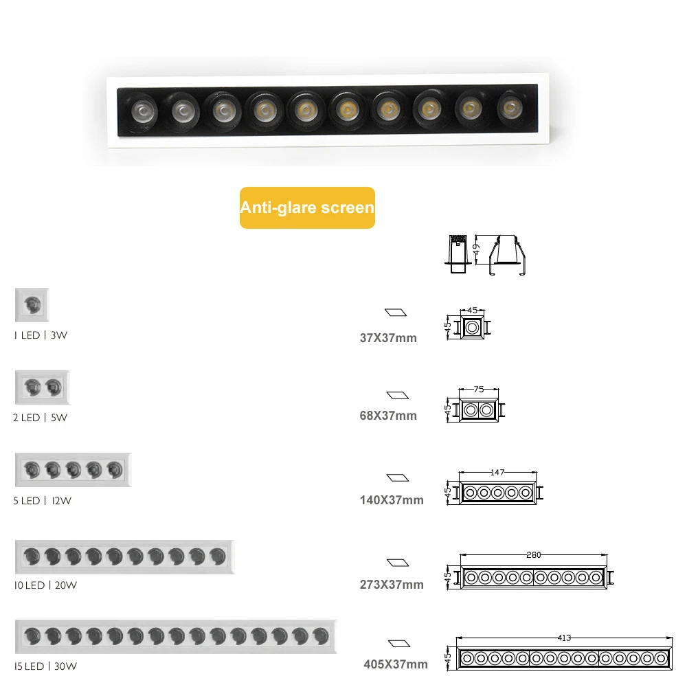 UGR19 Solide Downlight Decke Einbau Gebaut-in Led Spot Leuchtet Moderne Linear Leuchte 3W 5W 12W 20W 30W Dimmbare 0 10V DALI