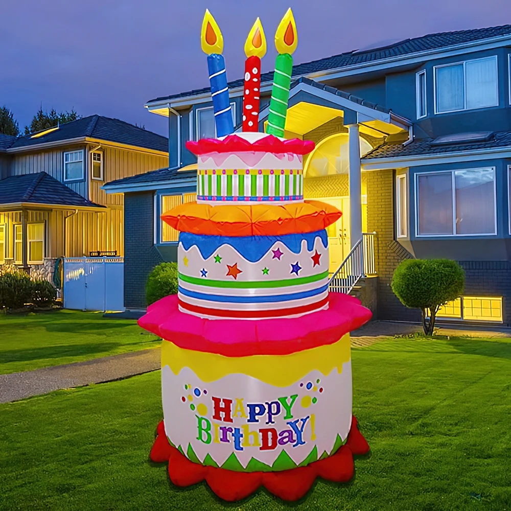 

Inflatable Happy Birthday Cake Decoration Birthday Cake Blow up Yard Garden Decoration for Birthday Party