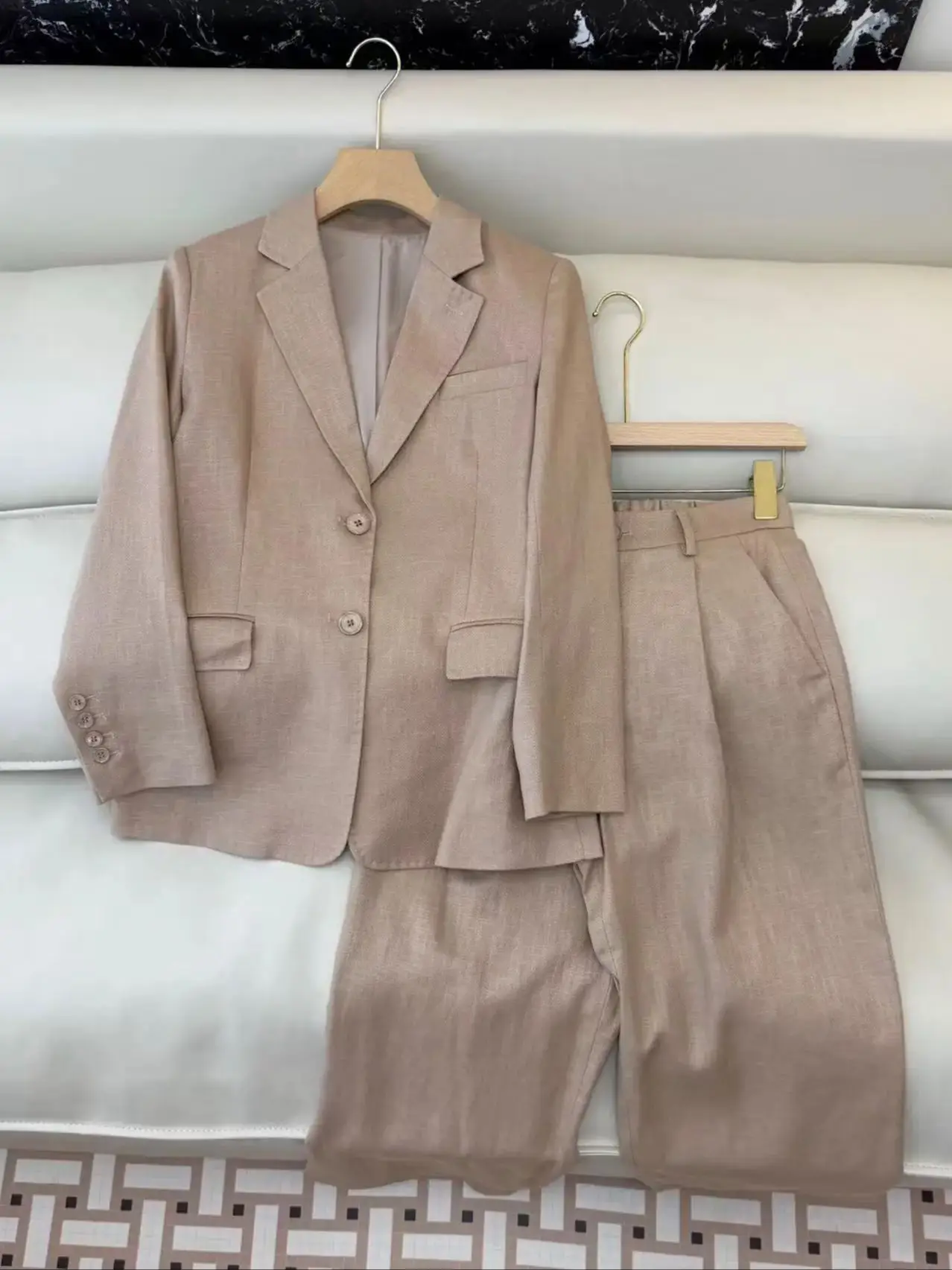 

Spring women's casual linen cotton ramie blend solid color suit