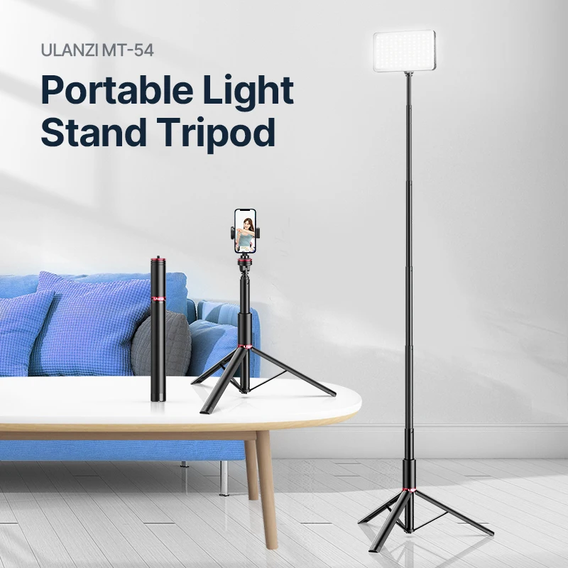 ULANZI MT-54 61 inch Portable Light Stand Tripod Stand with Phone Holder for Led Video Light Camera Smartphone Projector