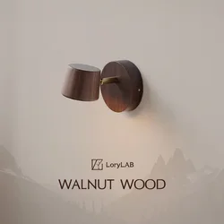 Rotatable GU10 Spotlight Walnut Wood, Modern Wabi-Sabi Vintage, Wall Sconce Light for Living Room, Dining Room, Bedroom, Study