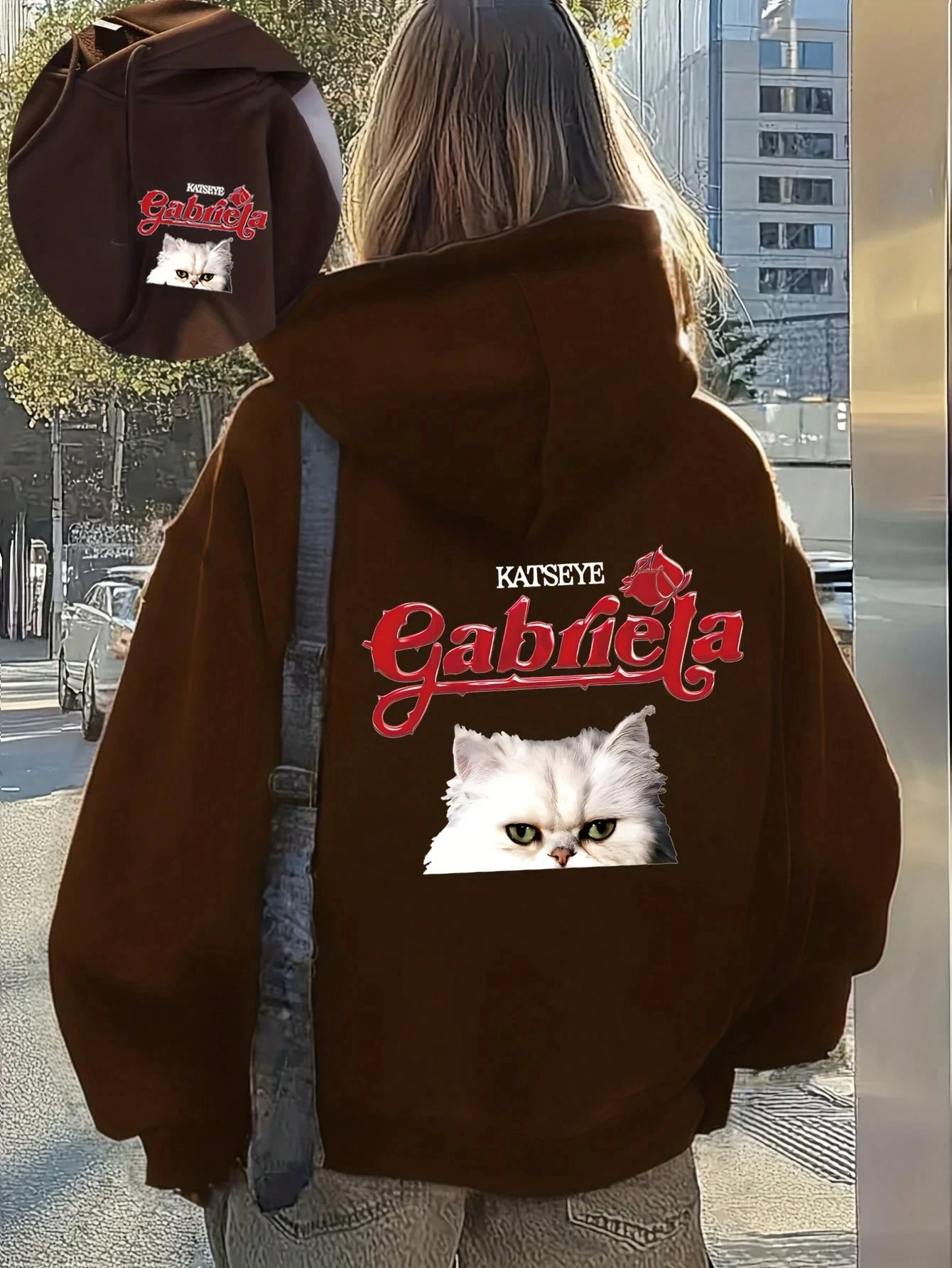 Plus Size Katseye Muster bedrucktes Sweatshirt Damen Herbst Winter Modische hochwertige lässige Sport Langarm Hoodies