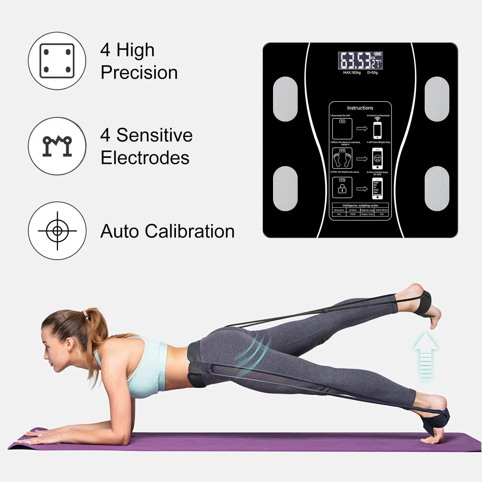 مقياس الدهون في الجسم الذكي، مقياس رقمي بسيط وعملي يتصل بمقياس حمام رقمي متنقل لعرض Bmi ودهون الجسم وكتلة العضلات ومقياس متين #4