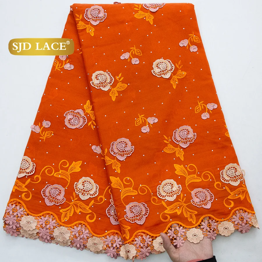 

SJD LACE African Cotton Lace Fabrics 5 Yards 3D Flower 2026 New Nigerian Swiss Voile Lace with Cord for Women Party Dresses 4728