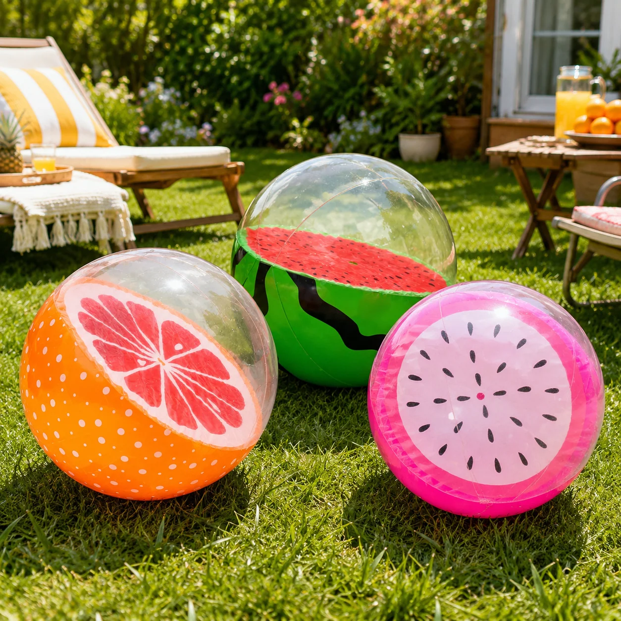 1pc Inflatable Fruit Beach Ball Transparent PVC Pool Ball Orange Pink Watermelon Pattern Summer Beach Party Water Toy