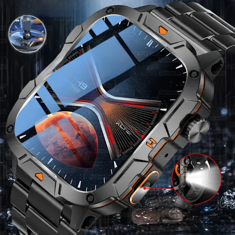 2025 Nieuwe Militaire Kwaliteit Smartwatch Heren 1.96" AMOLED Scherm 5ATM Waterdicht Zwemmen Sport Fitness Tracker BT Oproep Smartwatches - afbeelding 2