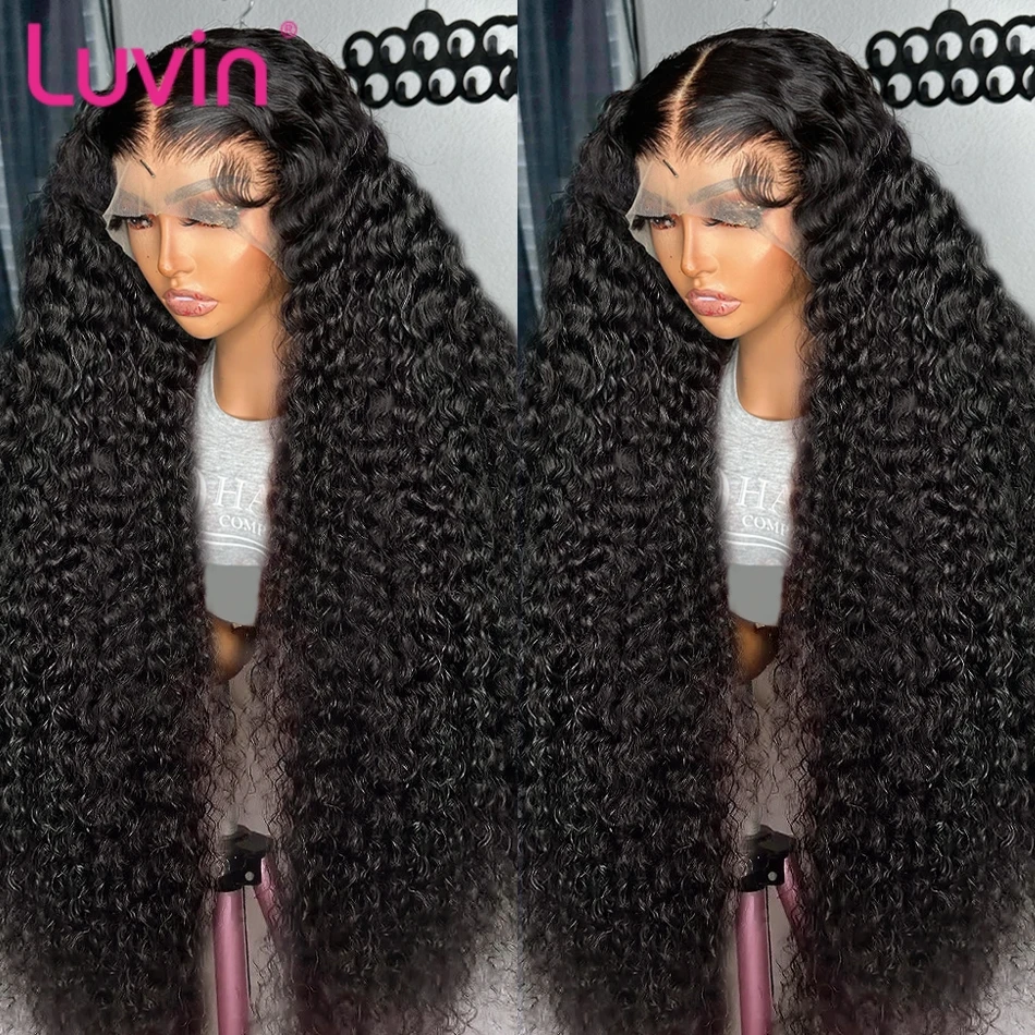 Luvin 4x4Glueless Culry Closure HD Transparent Deep Wave Frontal Wig 250% Water Curly Lace Front Human Hair Wigs For Women