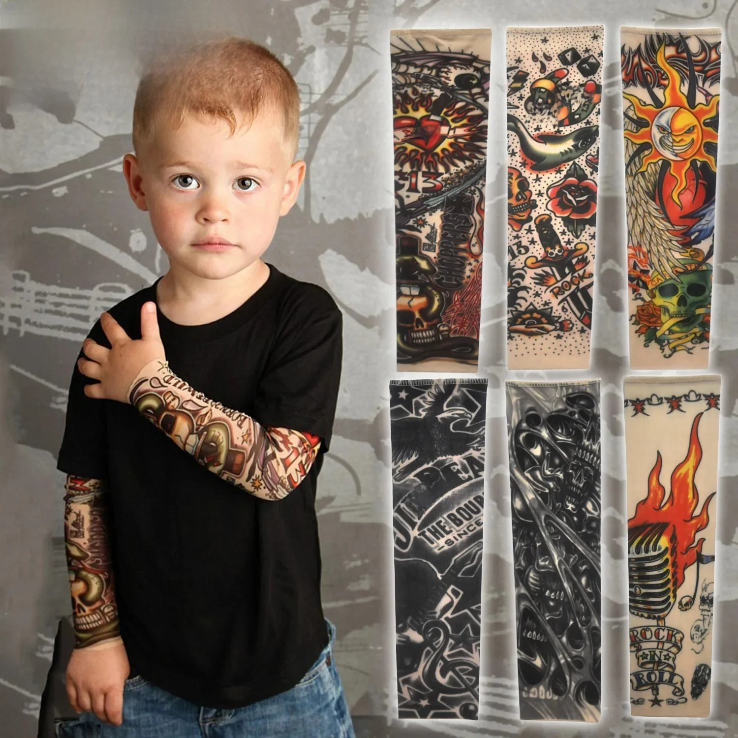 AliExpress NONE 6 Pcs Children Tattoo Sleeves for Girl Boy Summer Sun Protection Kids Patterned Sleeve Cycling Outdoor Thin Tattoo Arm Cover