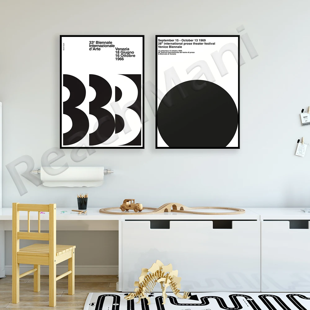 33. Massino Vignelli, 1966, Biennale, AG Fronzoni, Venice, Italy, black and white, circles, medieval typography abstract poster