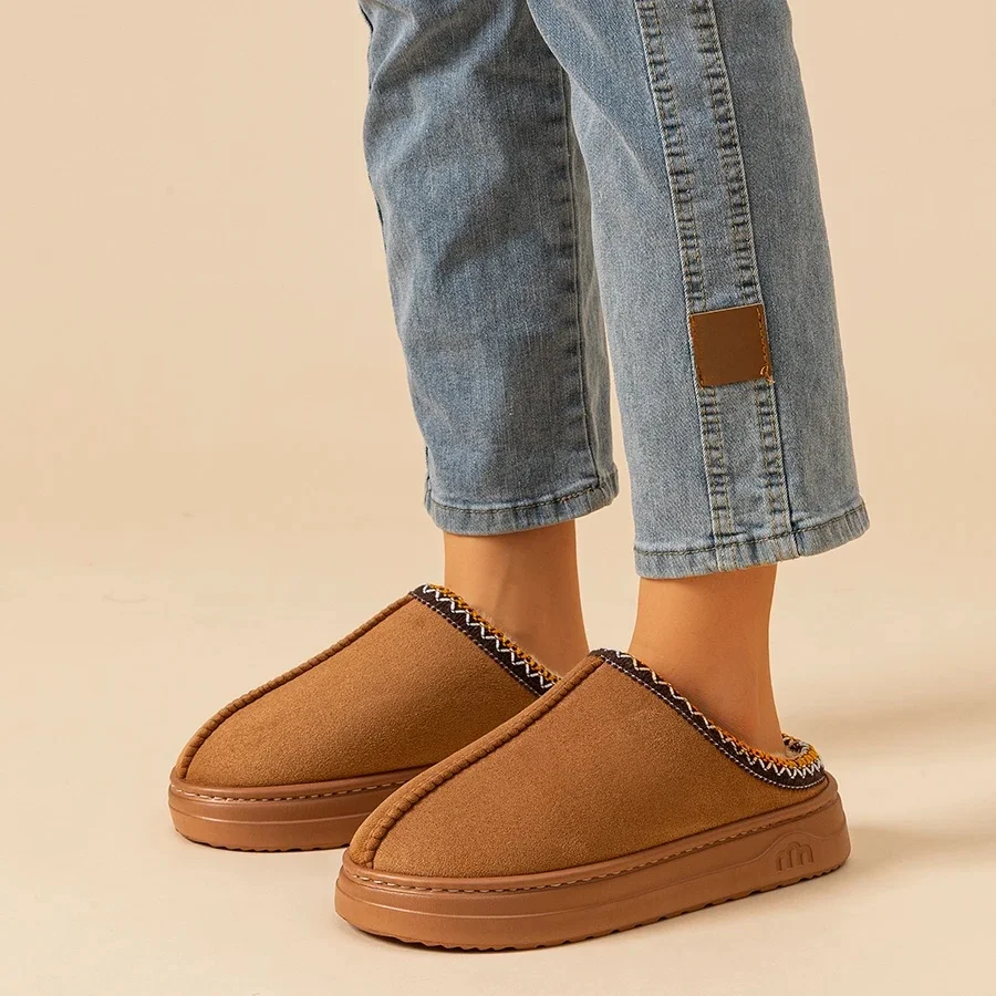 Fuzzy Fur Outdoor zimowe kapcie damskie komfort w pomieszczeniach antypoślizgowa miękka podeszwa odporna na mężczyzn Casual para bawełniane buty śniegowce — zdjęcie 2