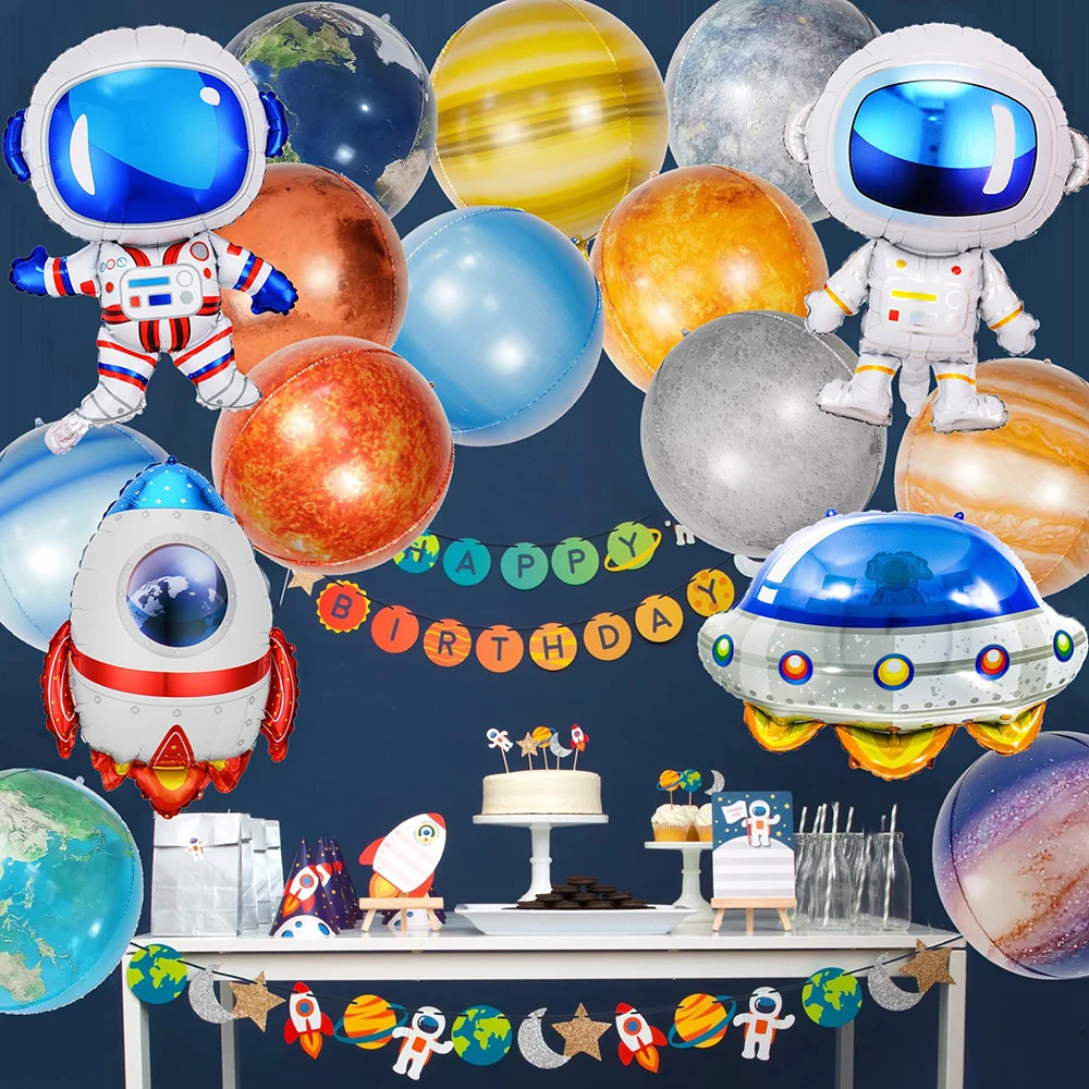 16Pcs Solar System Galaxy Space Balloon Outer Space Rocket Spaceship Astronaut Galaxy Sun Moon Earth Planet Birthday Party Decor