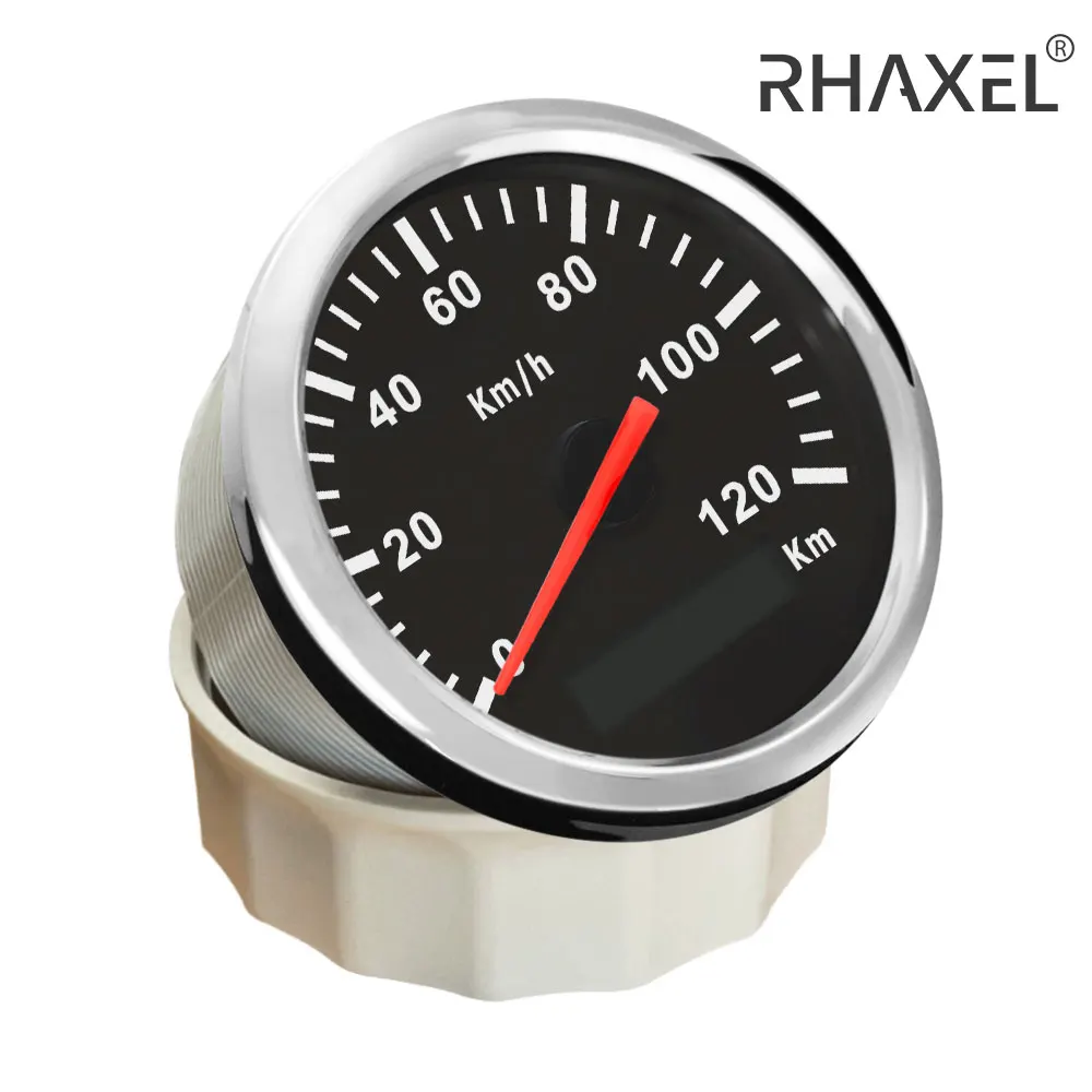 

RHAXEL 85mm Pulse Speedometer Gauge Meter 120km/h 200km/h with Red Backlight 9-32V for Motorcycles Trucks Van Vessels