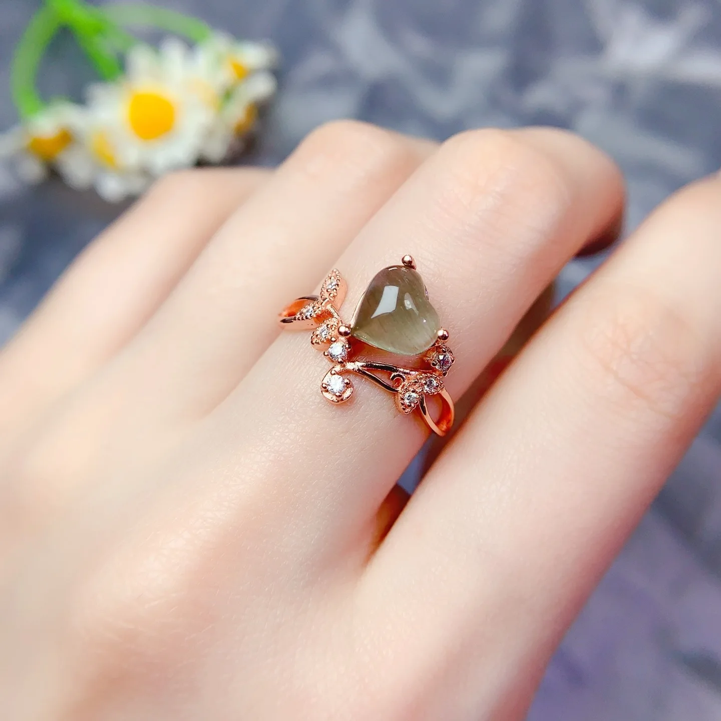 KJJEAXCMY Boutique Jewelry Girl Natural Hair Crystal Gemstone Ring 925 Pure Silver Plated Rose Gold Christmas Gift for Girlfrien
