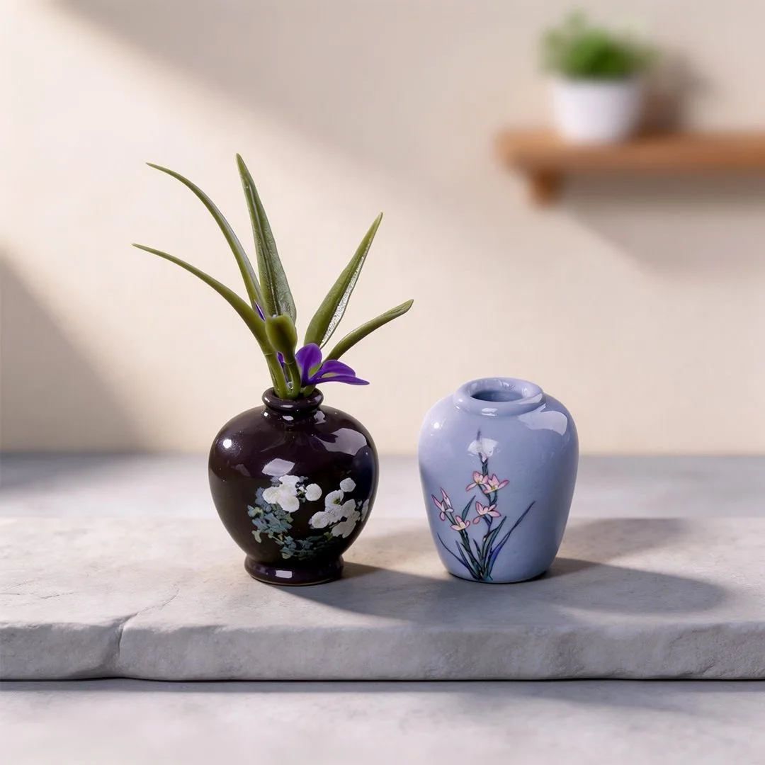 8pcs Simulation Porcelain Resin Mini Vase Vintage Micro Landscape Ornament DIY Flower Bottle Home Decor Graduation Holiday Gift view 4