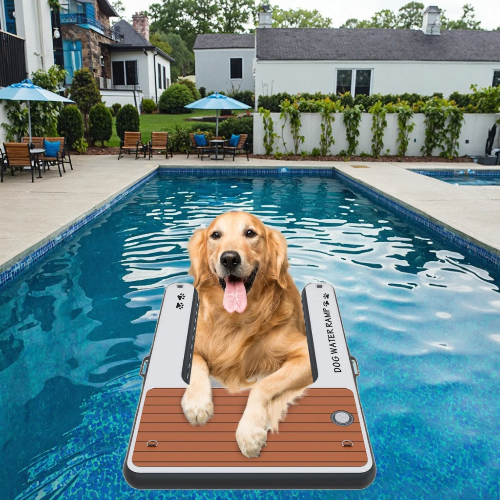 Rampa inflável para piscina para cachorro, Rampa de água, Rampa de barco para cães grandes, até 230lbs, 95% grande área, EVA coberta, filhote de 95%
