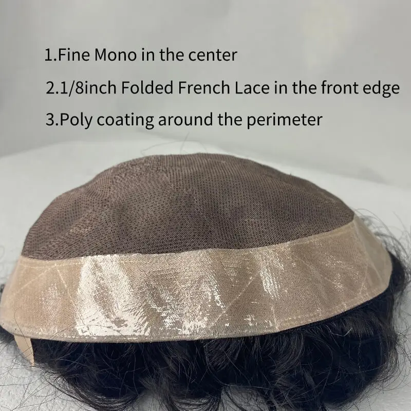 20mm Curly Hairpiece Fine Mono Male Hair Prosthesis Men Toupee 100% Indian Human Hair  7" Male Wig Exhuast Systems Men Wig