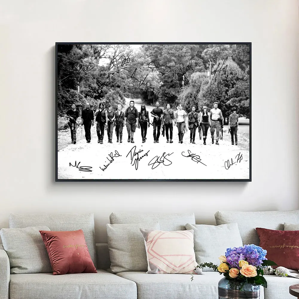 Vintage The Walking Dead Movie Print Poster, Pre-Signed Canvas Wall Art, Movie Painting for Living Room, Home Decor