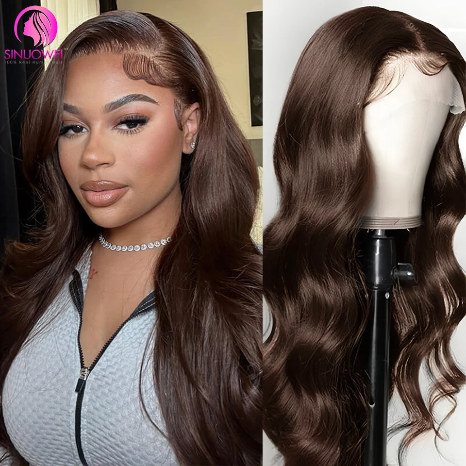 Body Wave Chocolate Brown 13X4 Lace Front Wigs 180% Density Transparent Lace Frontal Wig Colored Remy Human Hair Wig For Women