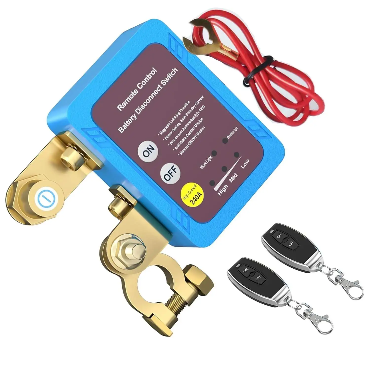 

Remote Battery Disconnect Switch 12V, 240A, Kill Switch for Car Prevent Battery Drain, Anti-Theft Battery Cut Off Switch with Protect Cover, Voltage Protection to Prevent Drain for Auto, RV, Truck